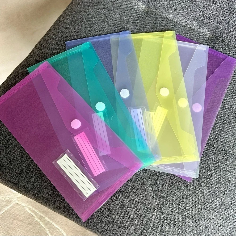 Set/6 Brightly Colored, Transparent Velcro Closure Envelope Organizers, A6 Size